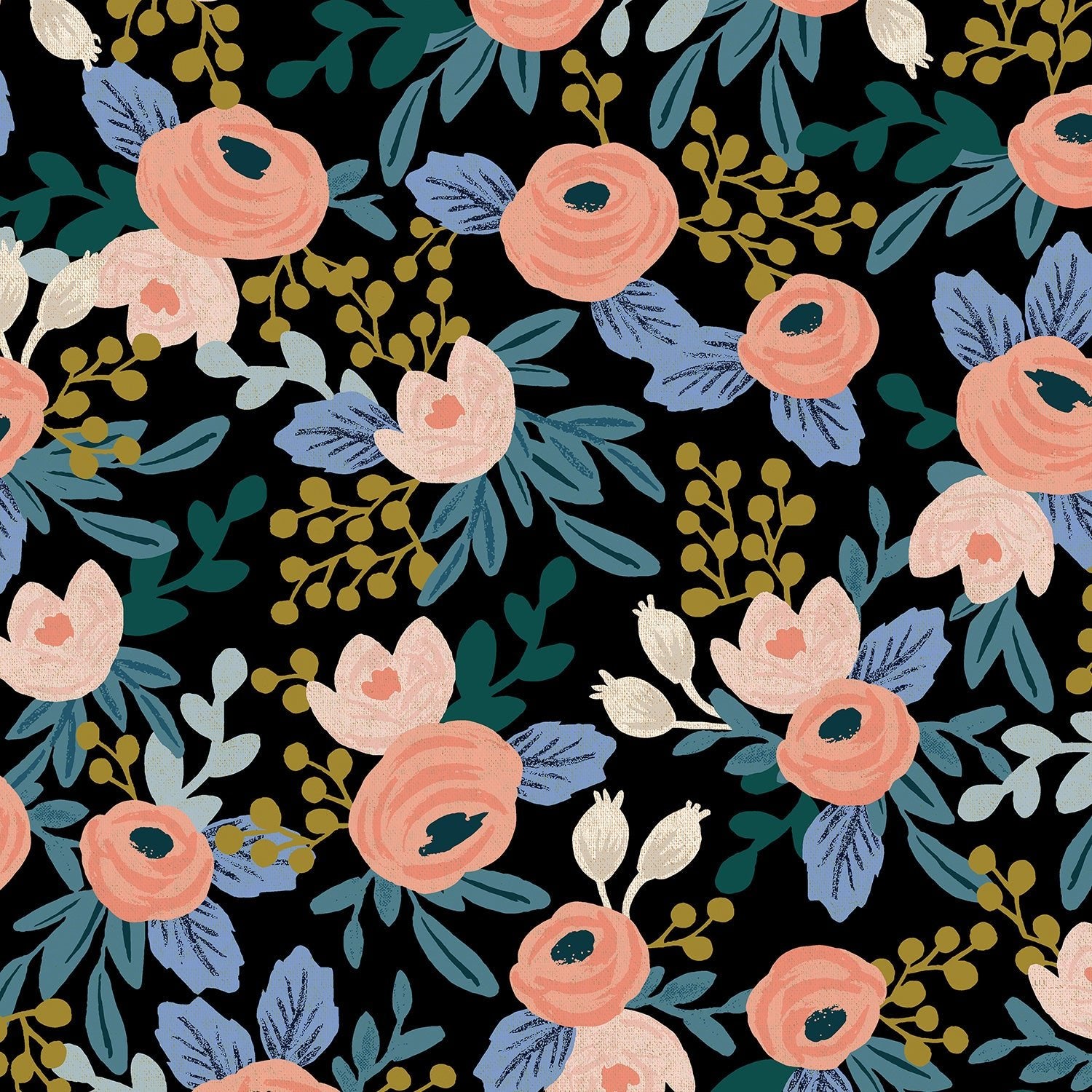 cotton+steel | rifle paper co | canvas | garden party | rosa black unbleached - floydthefox