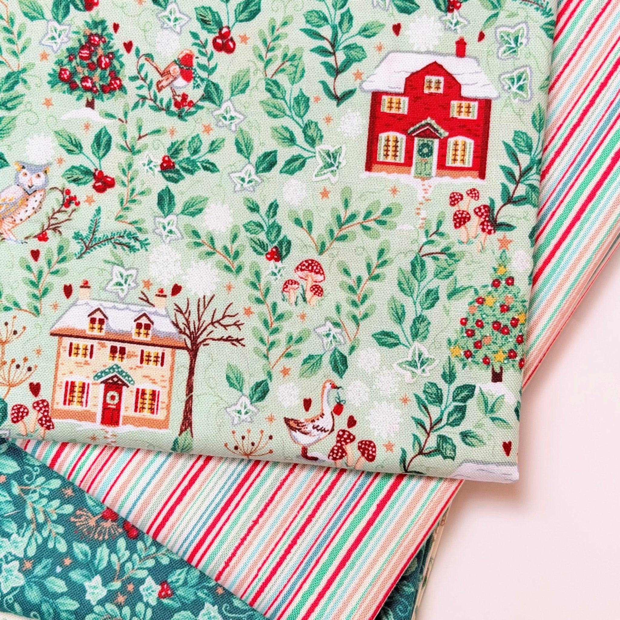makower uk | patchworkstoff | country christmas | cottages green - floydthefox