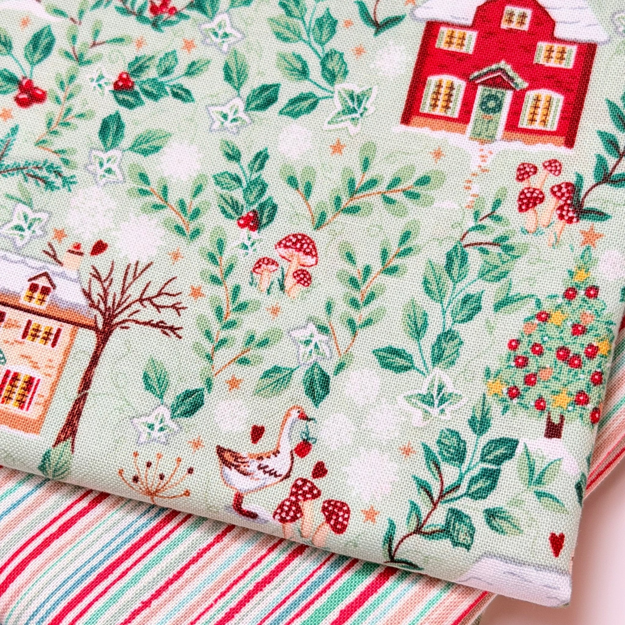 makower uk | patchworkstoff | country christmas | cottages green - floydthefox
