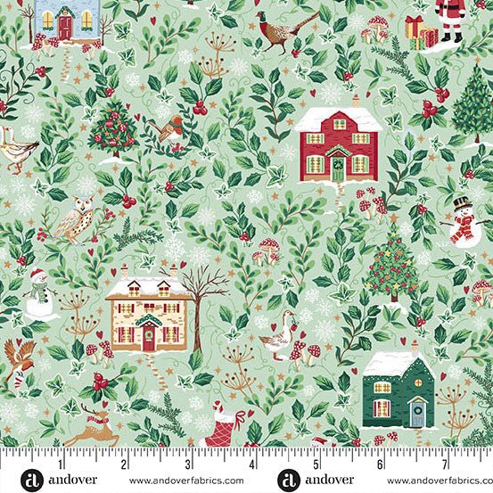 makower uk | patchworkstoff | country christmas | cottages green - floydthefox