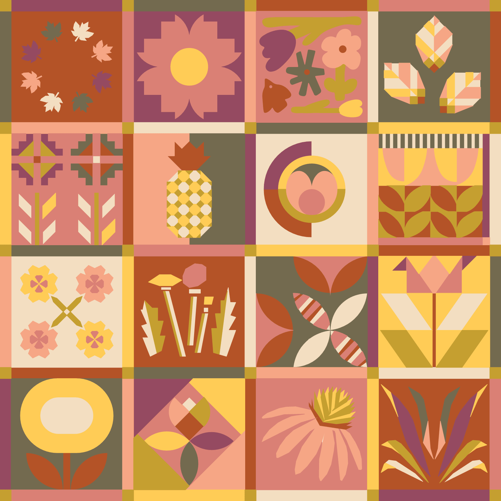 quiltkit | julia wachs designs | modern botanical sampler | burning sun - floydthefox