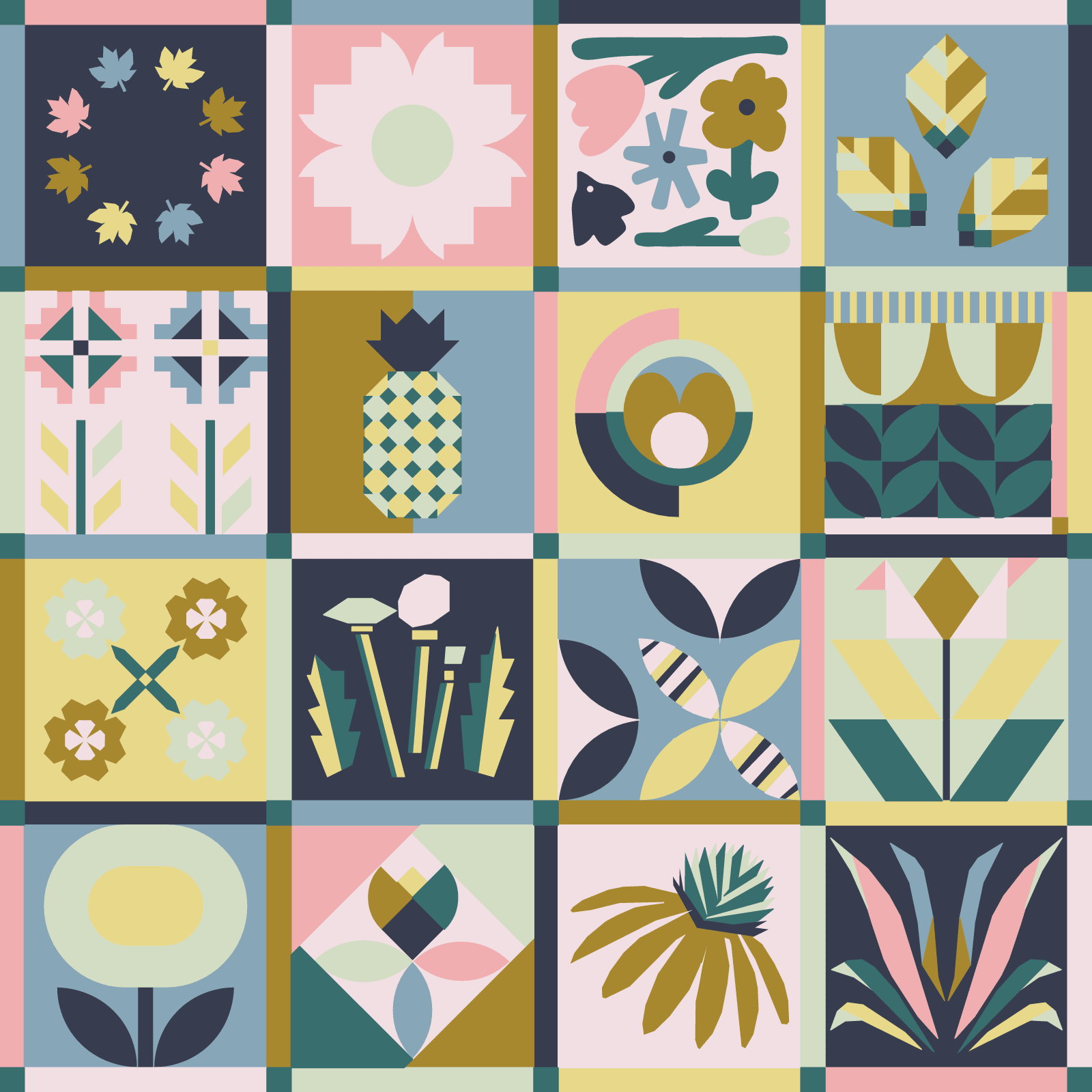 quiltkit | julia wachs designs | modern botanical sampler | winter - floydthefox