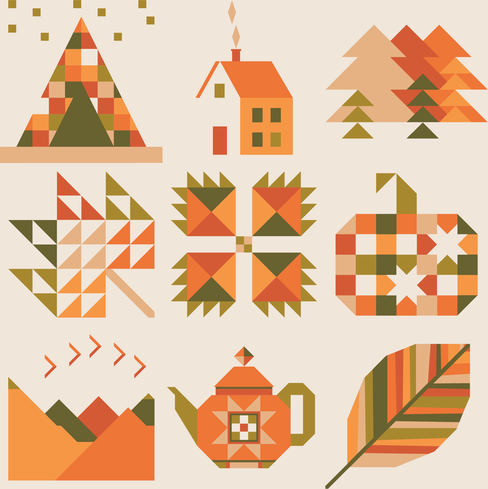 quiltkit | ninepatch collective | sweater weather sampler 2025 | orchard - floydthefox