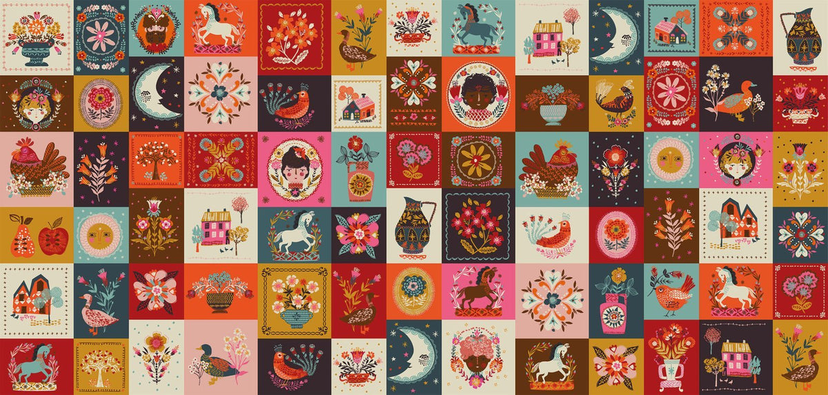 thread&ink | patchworkstoff | fine folk | quilted folk panel - floydthefox