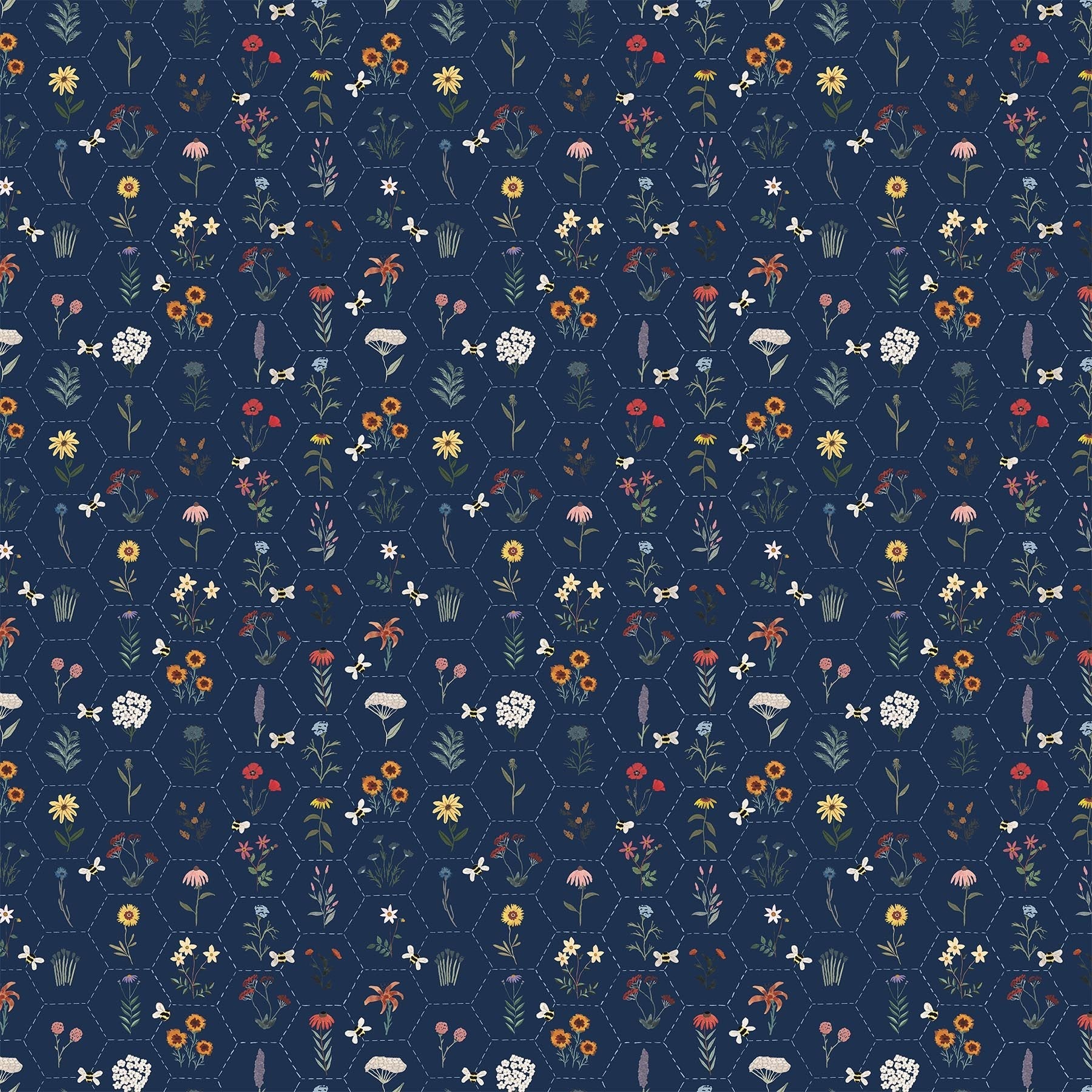 figo fabrics | eden | hexie floral navy - floydthefox