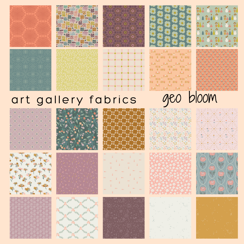 art gallery fabrics | 10" square "layer cake" bundle | geo bloom