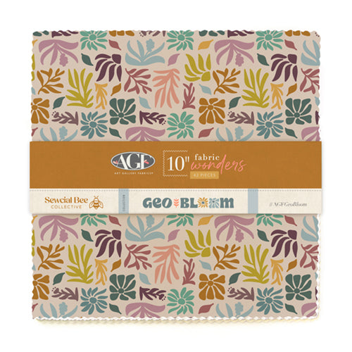 art gallery fabrics | 10" square "layer cake" bundle | geo bloom