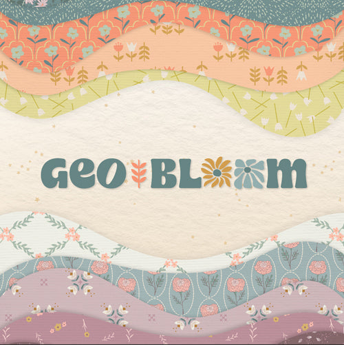 art gallery fabrics | 10" square "layer cake" bundle | geo bloom