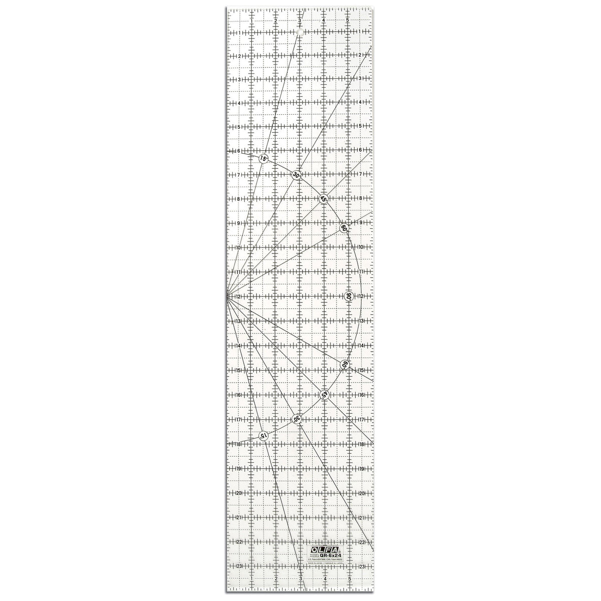 Olfa Frosted Acrylic Ruler 6" x 24" – mattiertes Patchworklineal mit Zoll-Raster und Winkelskala