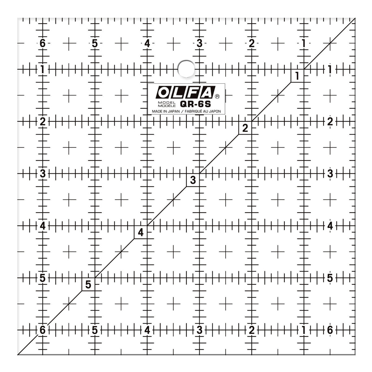 Olfa Frosted Acrylic Ruler 6,5" x 6,5" – mattiertes quadratisches Patchworklineal mit Zoll-Raster