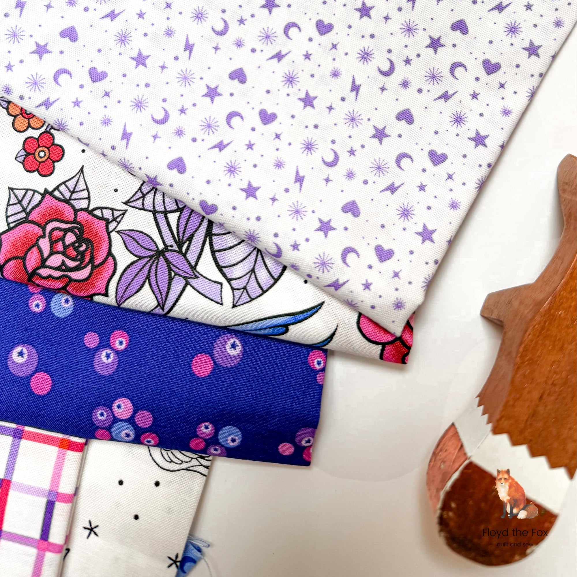 andover | patchworkstoff | perfect day | charm toss purple - floydthefox