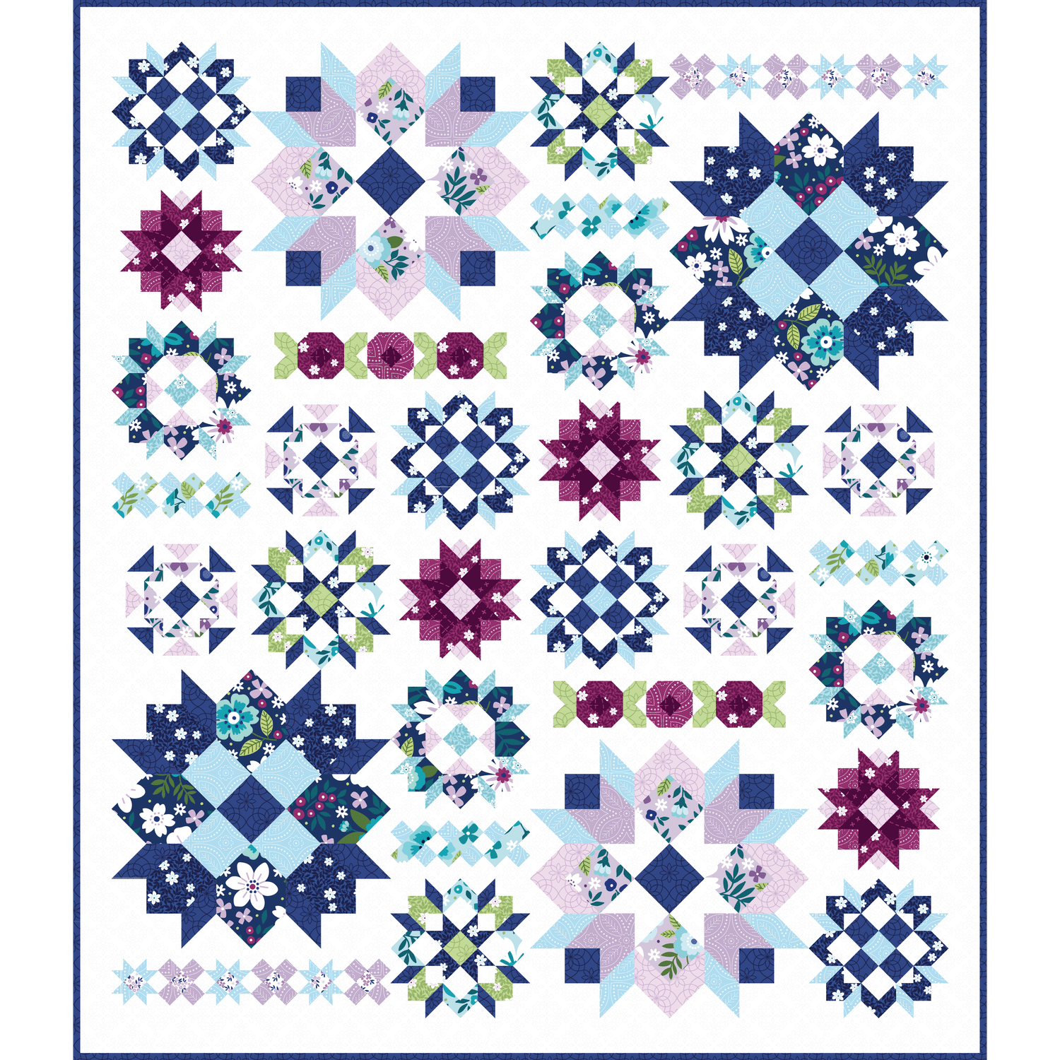benartex | patchworkstoff | seaside garden | heather cobalt - floydthefox