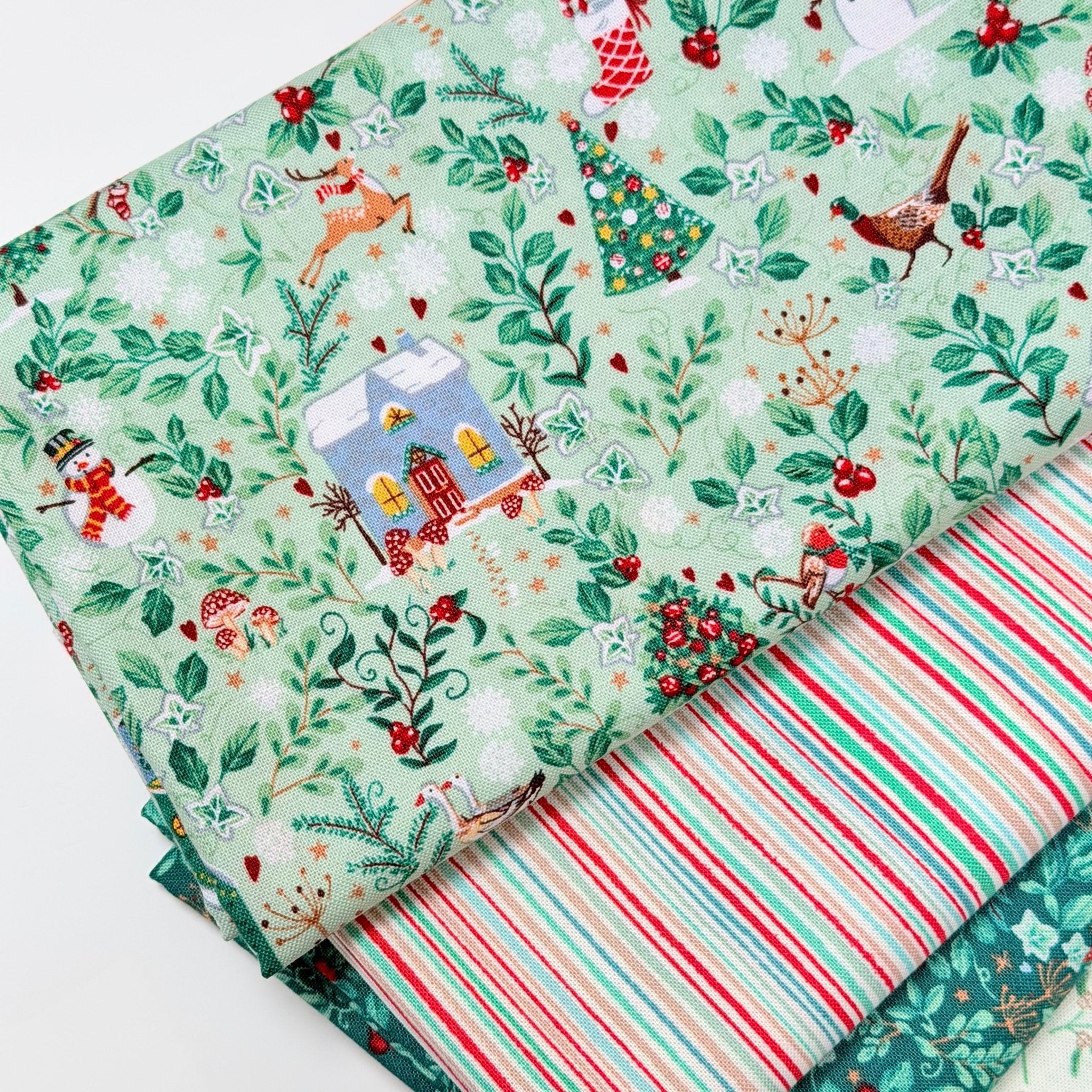 makower uk | patchworkstoff | country christmas | cottages green - floydthefox