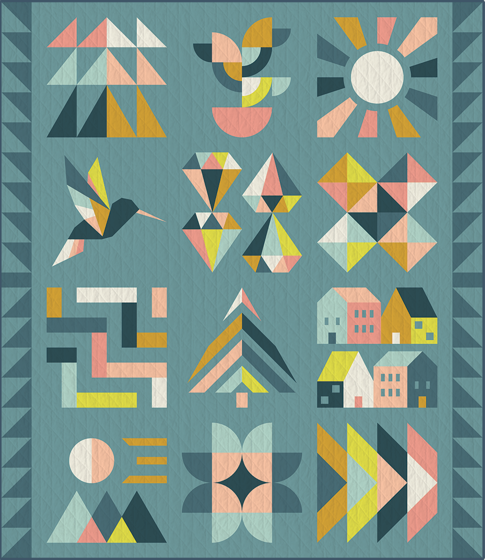 quiltkit | eudaimonia studio | hand + soul 2027 block of the month | electric reef - floydthefox