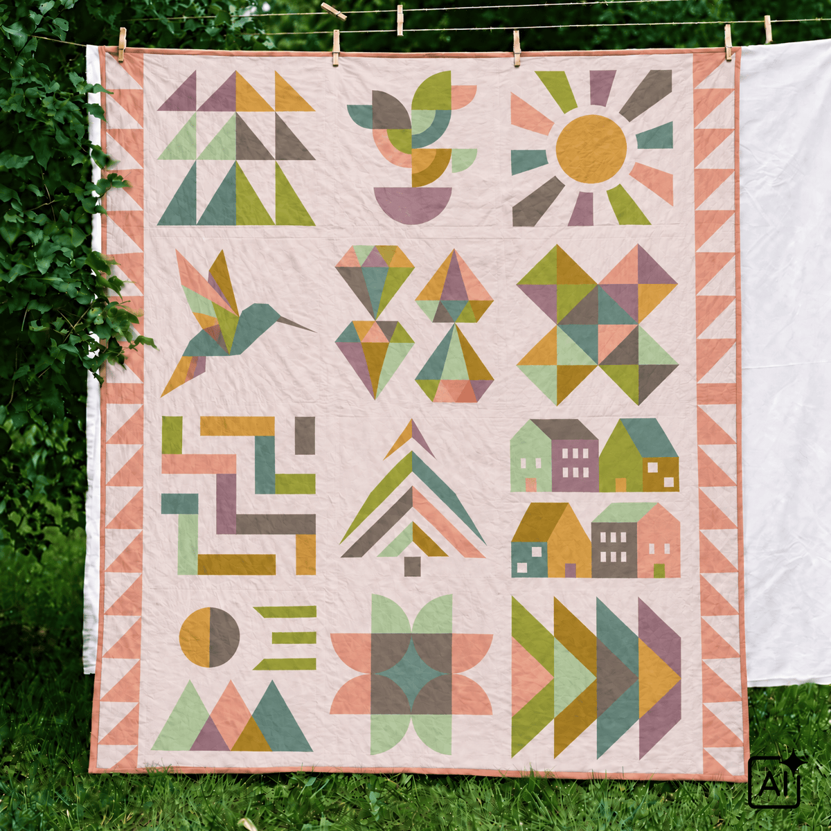 quiltkit | eudaimonia studio | hand + soul 2027 block of the month | summer meadow - floydthefox
