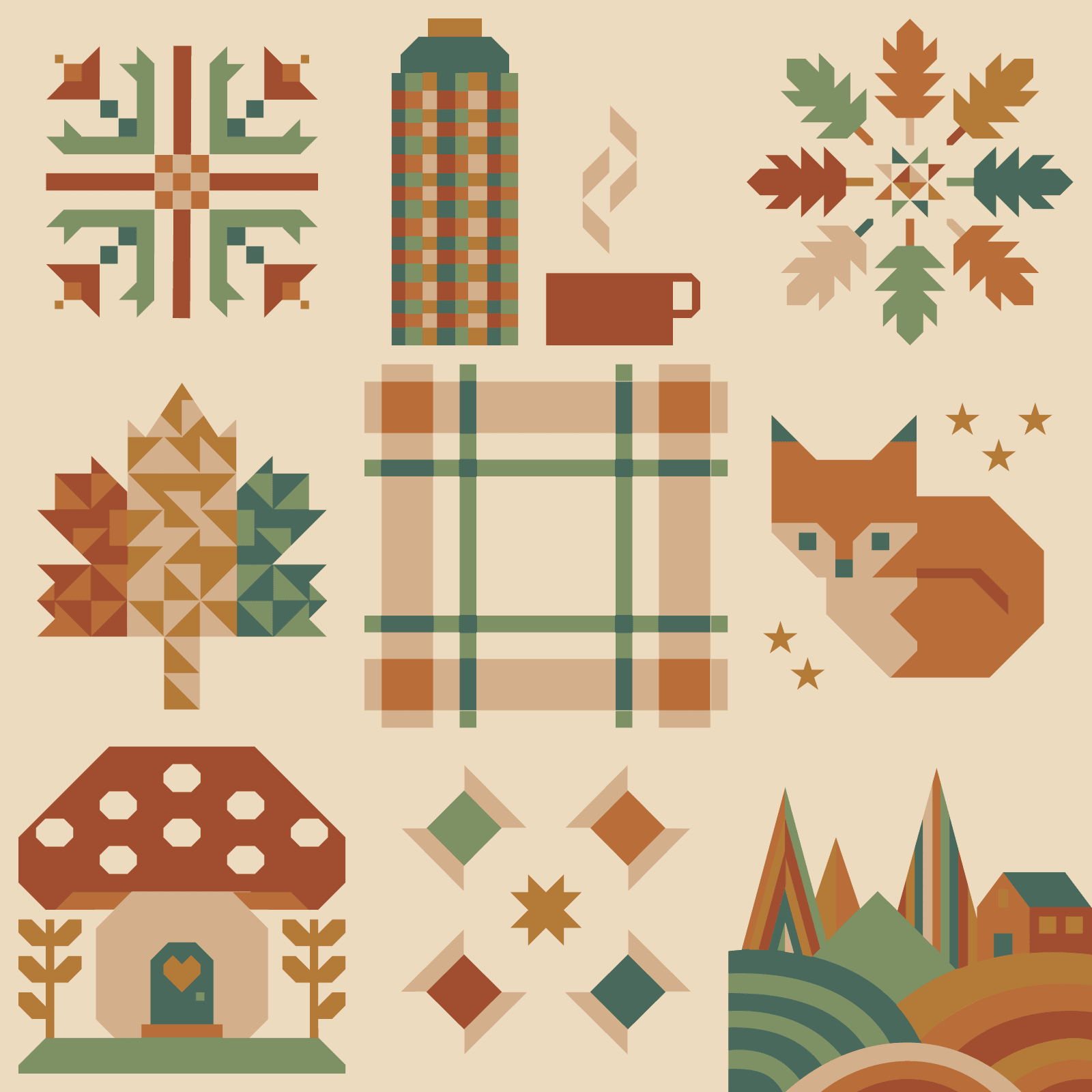 quiltkit | nine patch quilt collective | sweater weather sampler | erntedank - floydthefox