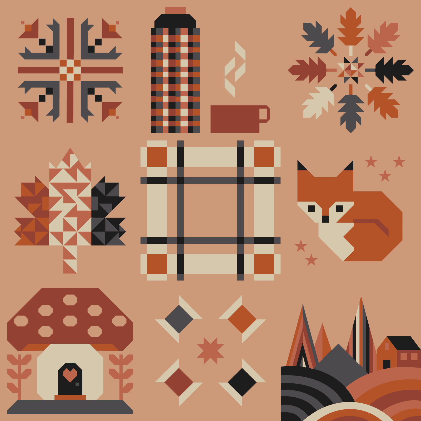quiltkit | nine patch quilt collective | sweater weather sampler | lagerfeuer - floydthefox