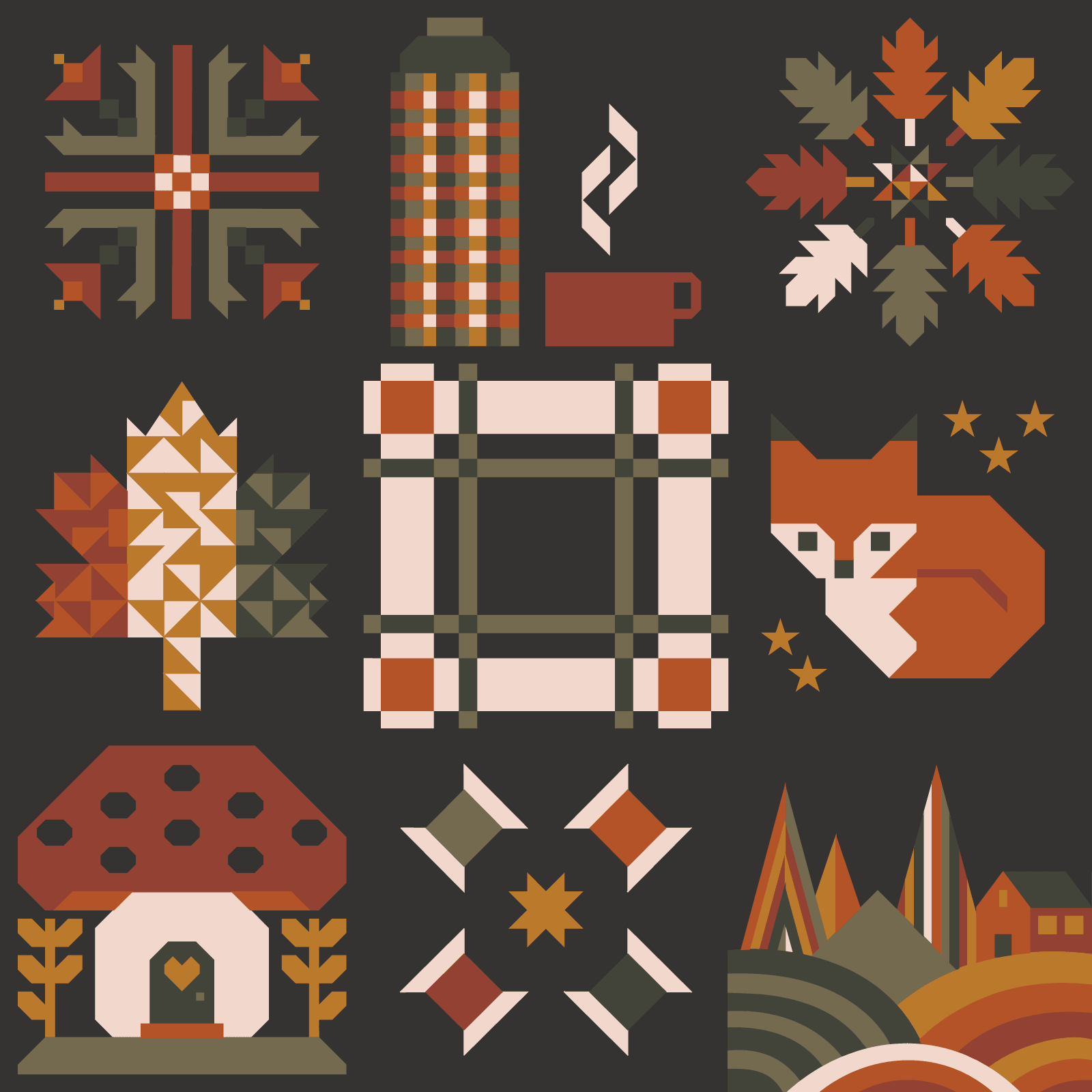 quiltkit | nine patch quilt collective | sweater weather sampler | nachtwald - floydthefox