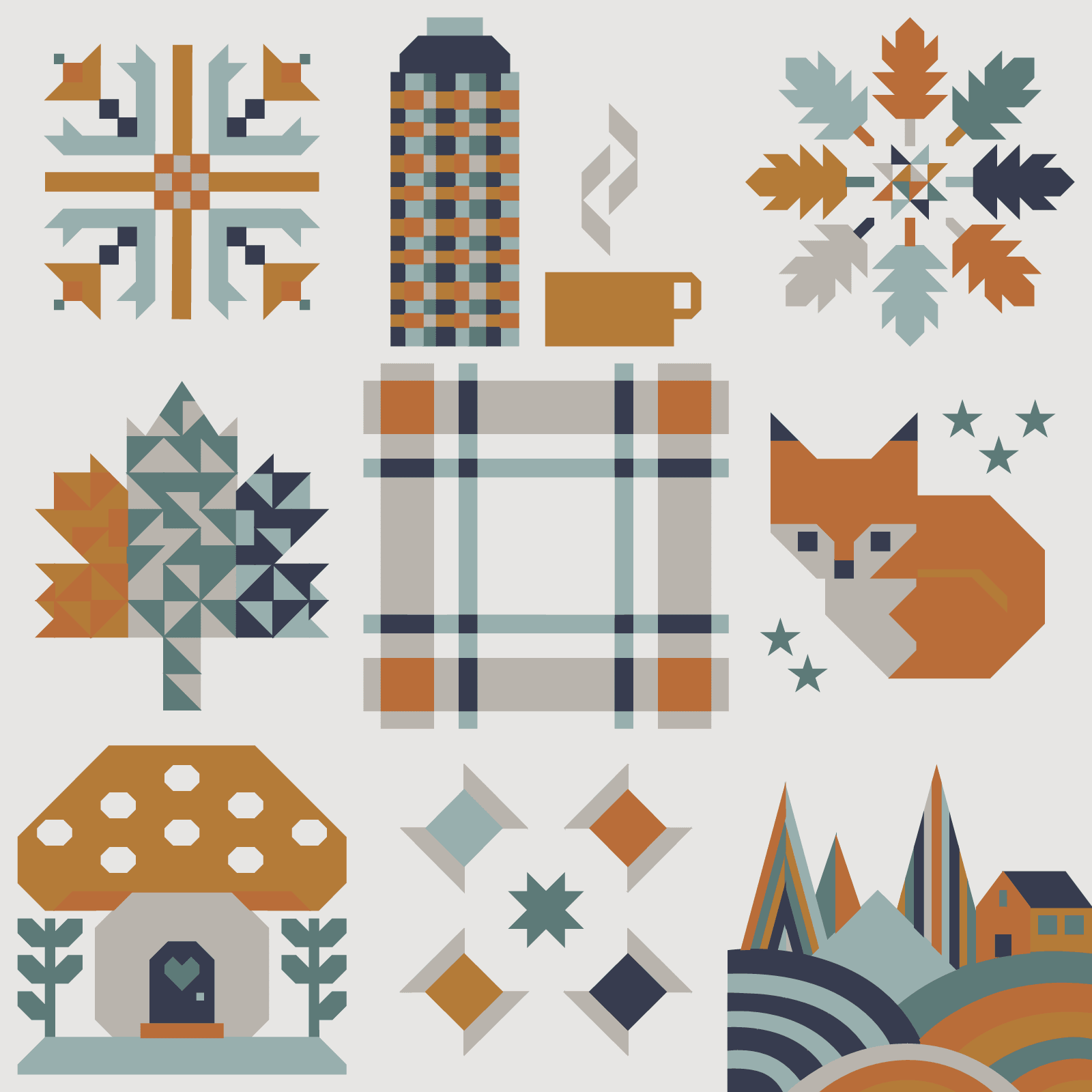 quiltkit | nine patch quilt collective | sweater weather sampler | nordlicht - floydthefox
