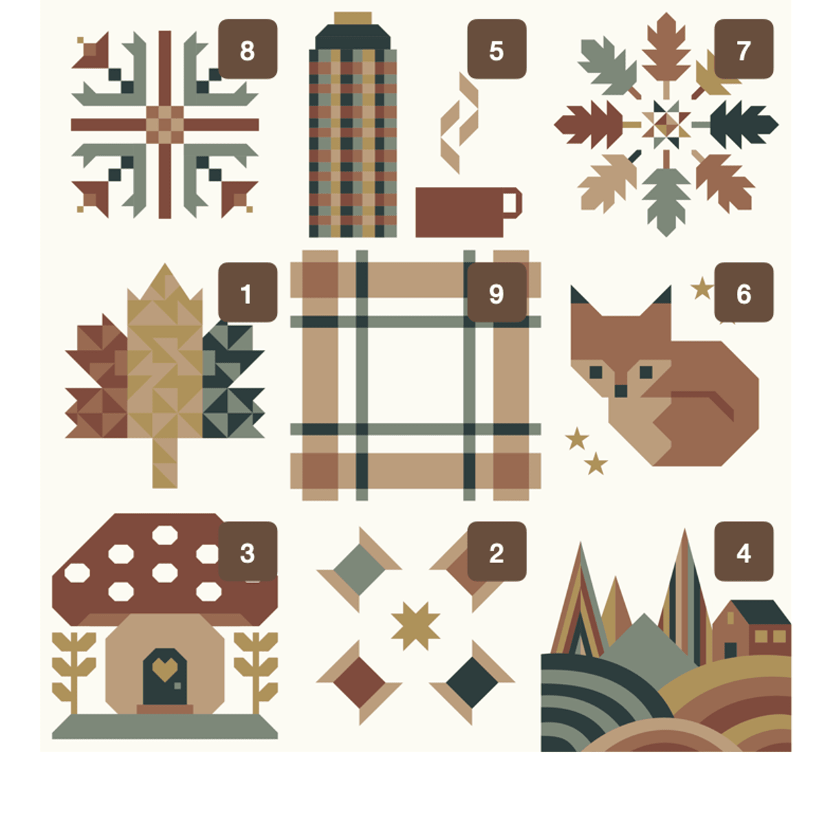 quiltkit | nine patch quilt collective | sweater weather sampler | original - floydthefox