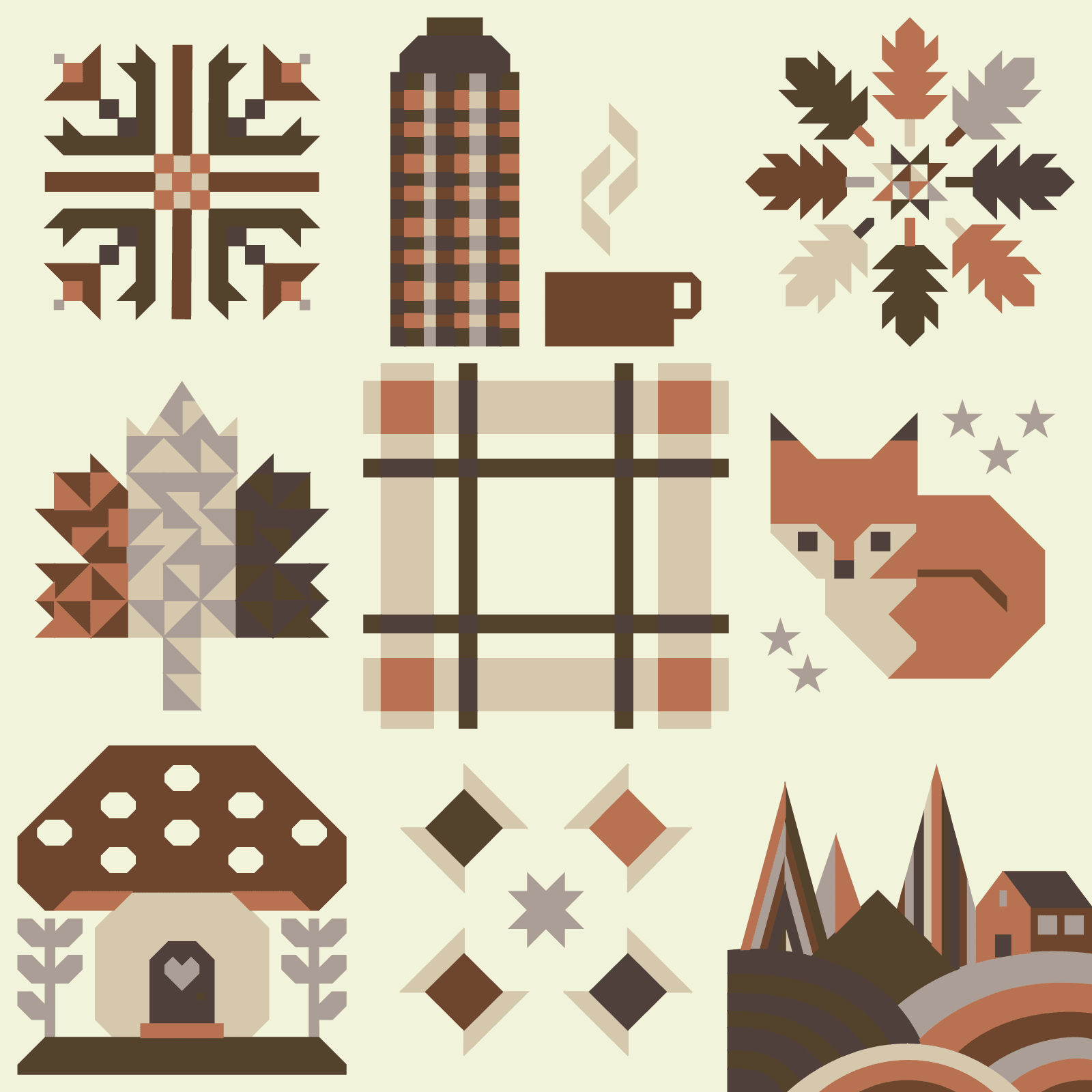 quiltkit | nine patch quilt collective | sweater weather sampler | pilzsucher - floydthefox