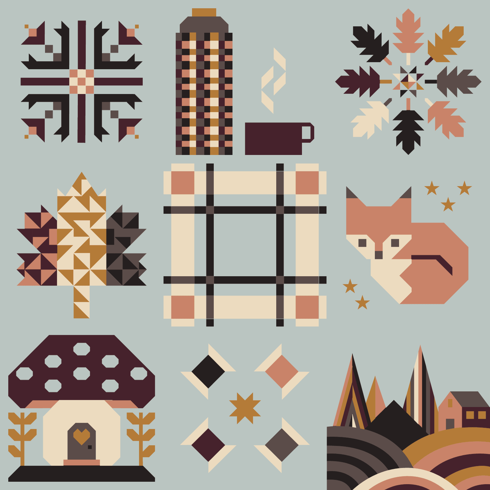 quiltkit | nine patch quilt collective | sweater weather sampler | raureif - floydthefox