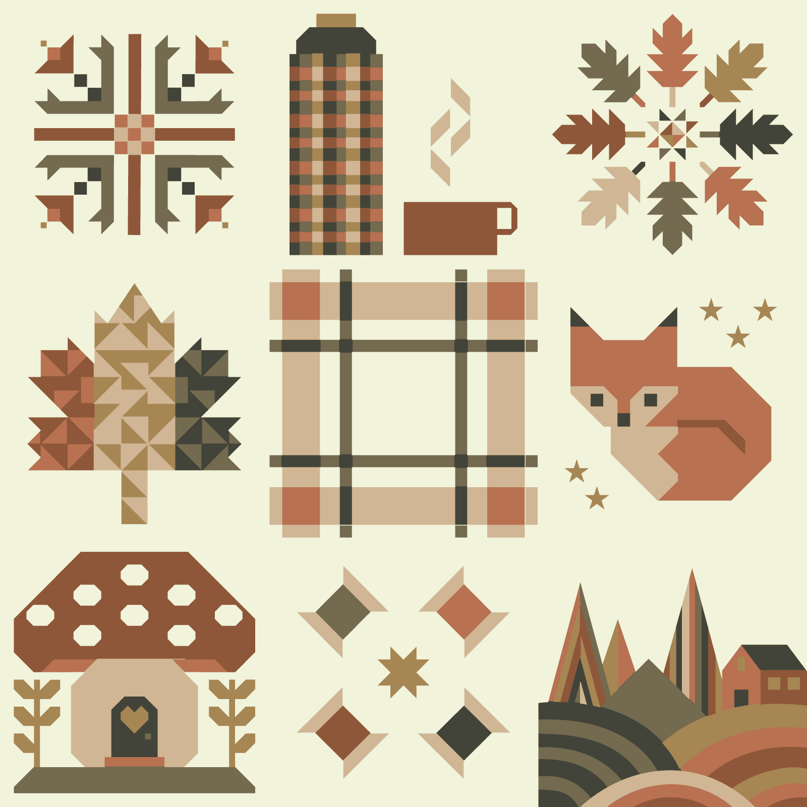 quiltkit | nine patch quilt collective | sweater weather sampler | waldlichtung - floydthefox