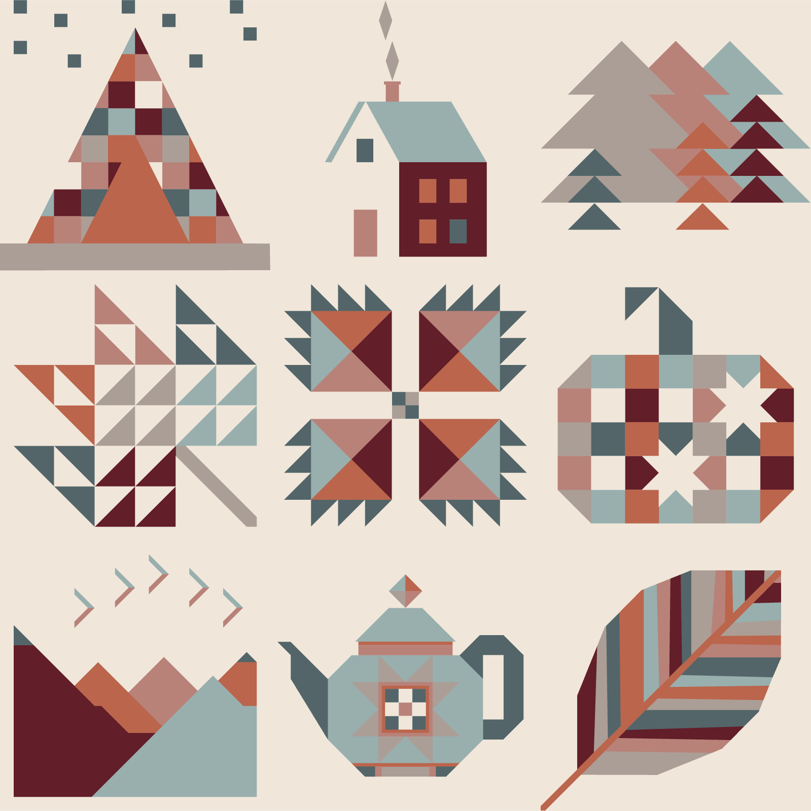 quiltkit | sweater weather sampler 2025 | terracotta breeze - floydthefox