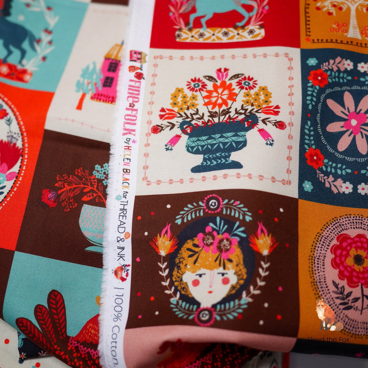 thread&ink | patchworkstoff | fine folk | quilted folk panel - floydthefox