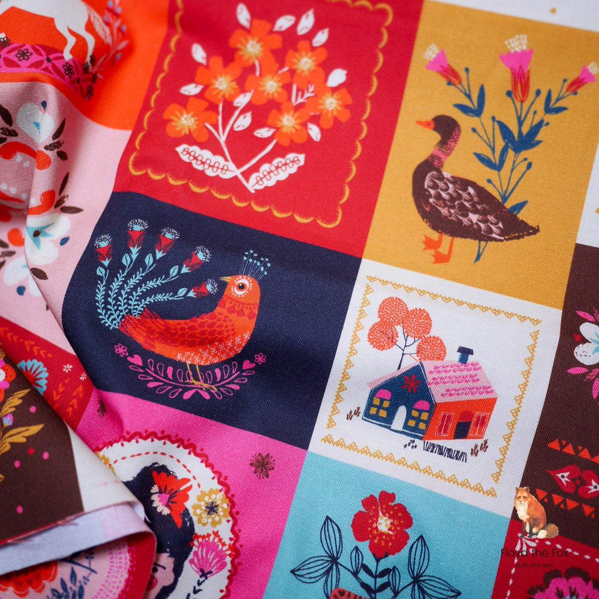 thread&ink | patchworkstoff | fine folk | quilted folk panel - floydthefox